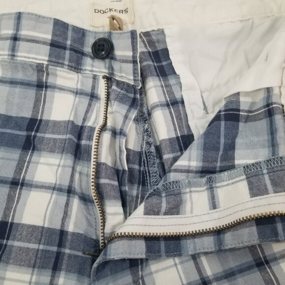 Dockers Mens 38 Blue White  Plaid Checker Zip Up Shorts 19" Pockets Belt Loops - Picture 5 of 14